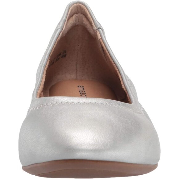 Womens Silver Closed Rounded Toe Slip On Low Wedge Heel Belice Ballet Flat Shoes - Picture 2 of 9